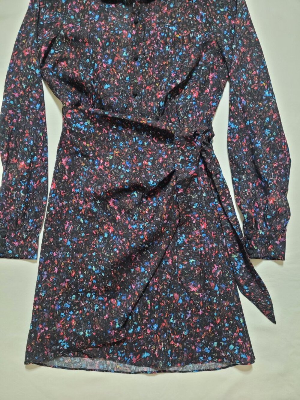 Parker Mini Ditsy Floral Long Sleeve Wrap Shirt Dress Black Multi XS Whimsigoth - Picture 3 of 10